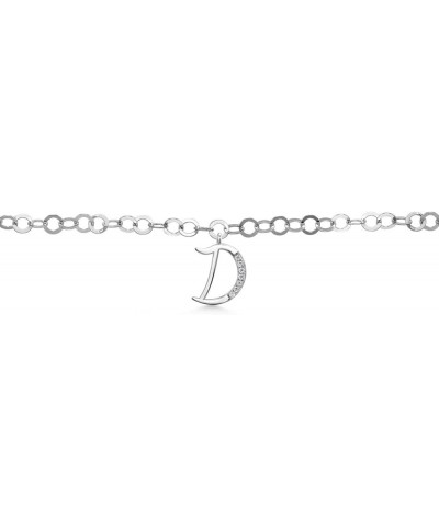 925 Sterling Silver Round Link Chain Bracelet For Women with Personalized White Moissanite A-Z Letter Initial Alphabet Charm ...