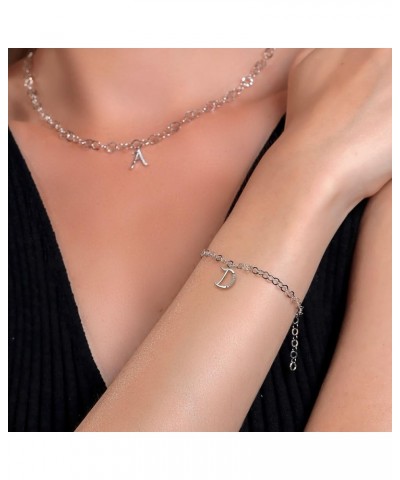 925 Sterling Silver Round Link Chain Bracelet For Women with Personalized White Moissanite A-Z Letter Initial Alphabet Charm ...