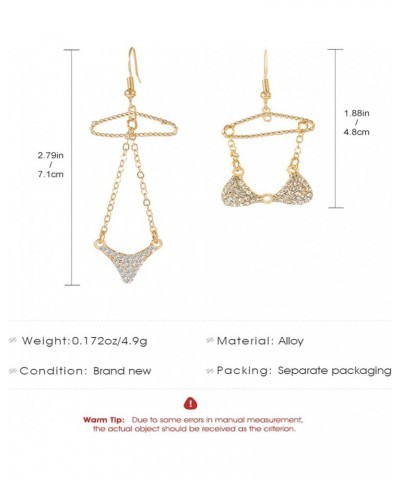 Sexy Rhinestone Bikini Earrings for Women Girls Gold Plated Asymmetric Creative Hanger Shape Chain Sparkly Crystal Cubic Zirc...