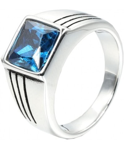 Men's Stainless Steel Square Gemstone Ring Silver Black Blue $7.55 Rings