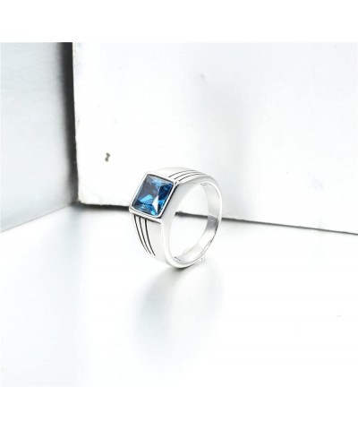 Men's Stainless Steel Square Gemstone Ring Silver Black Blue $7.55 Rings