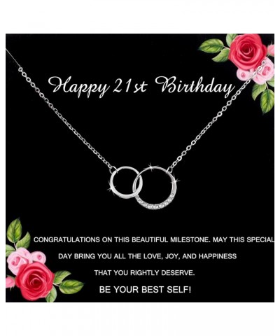 925 Sterling Silver Double Circle Necklace for 21st Birthday, Interlocking Circle Pendant Necklace for Women Rhinestone Rings...