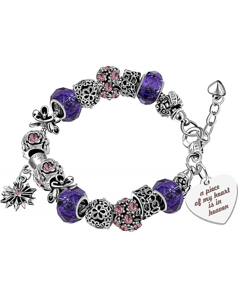 Women's Snake Charm Love Crystal Strand Beaded Bangle Bracelet - A Piece of My Heart is in Heaven Memorial Gifts Y807-Purple ...