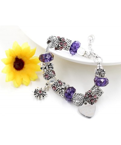 Women's Snake Charm Love Crystal Strand Beaded Bangle Bracelet - A Piece of My Heart is in Heaven Memorial Gifts Y807-Purple ...