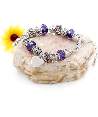 Women's Snake Charm Love Crystal Strand Beaded Bangle Bracelet - A Piece of My Heart is in Heaven Memorial Gifts Y807-Purple ...