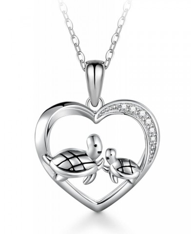 Sterling Silver Heart Necklace for Women Turtle Pendant Jewelry Love Gift for Mother and Child $17.91 Necklaces