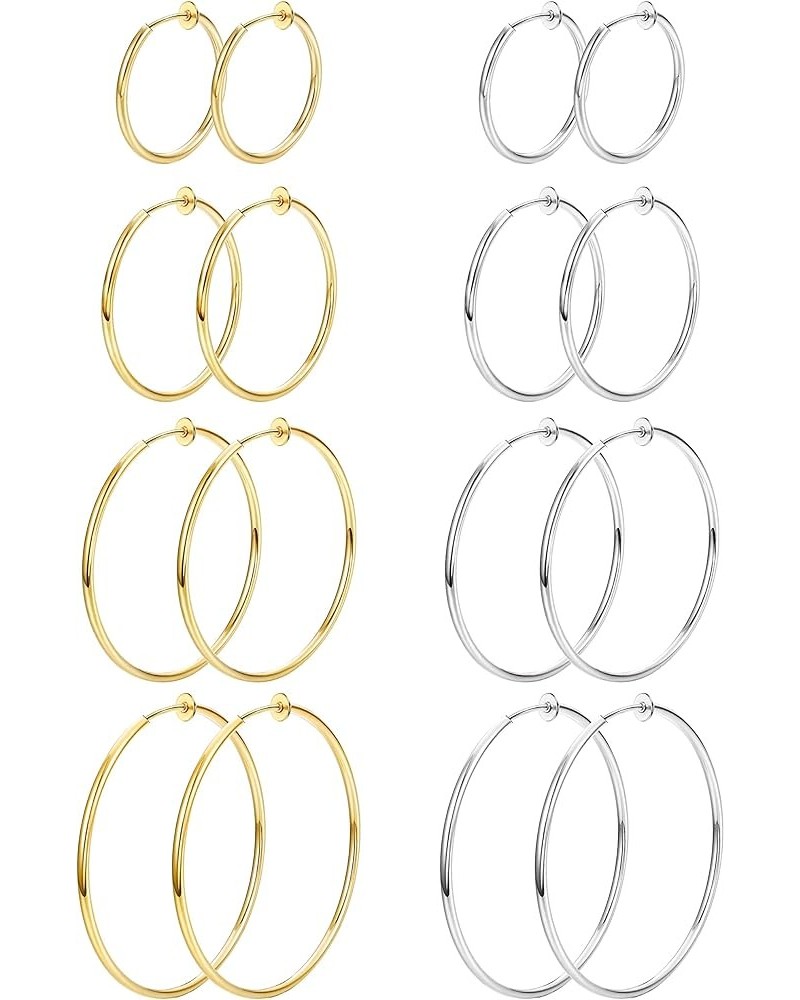 8 Pairs Clip On Hoop Earrings Stainless Steel Clip On Earrings for Women Fake Hoop Earrings Spring Hoop Earrings For Non-Pier...