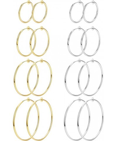 8 Pairs Clip On Hoop Earrings Stainless Steel Clip On Earrings for Women Fake Hoop Earrings Spring Hoop Earrings For Non-Pier...