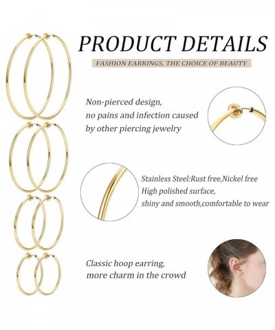 8 Pairs Clip On Hoop Earrings Stainless Steel Clip On Earrings for Women Fake Hoop Earrings Spring Hoop Earrings For Non-Pier...