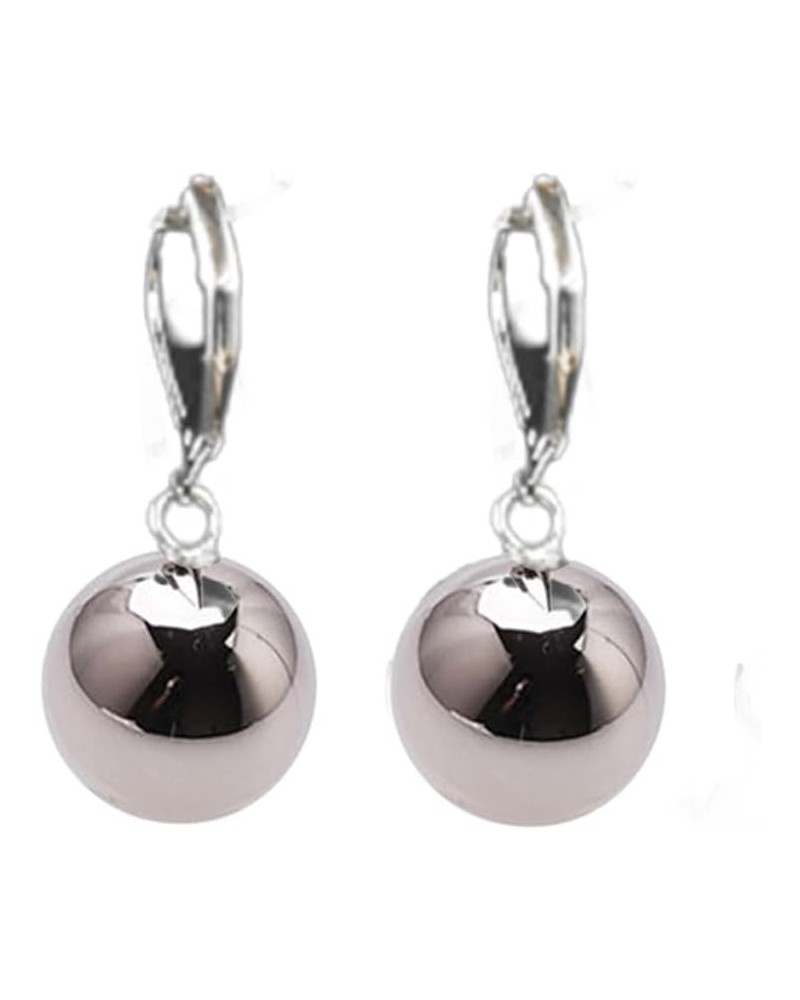 Silver Ball Leverback Earrings for Women White Gold Ball Dangle Earrings Polished Ball Drop Earrings Small Round Ball Beads E...