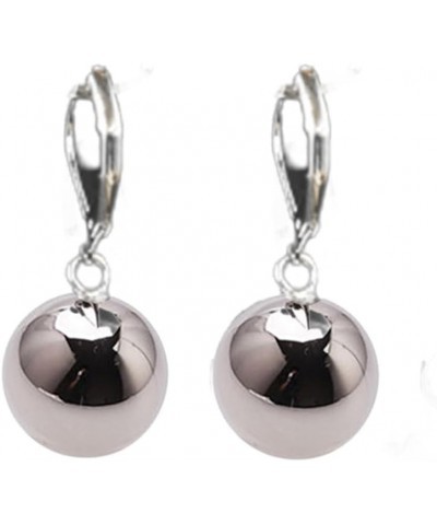 Silver Ball Leverback Earrings for Women White Gold Ball Dangle Earrings Polished Ball Drop Earrings Small Round Ball Beads E...