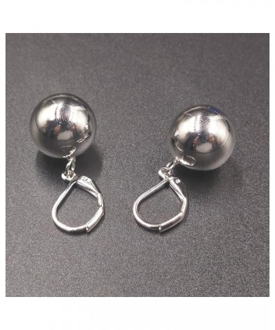 Silver Ball Leverback Earrings for Women White Gold Ball Dangle Earrings Polished Ball Drop Earrings Small Round Ball Beads E...