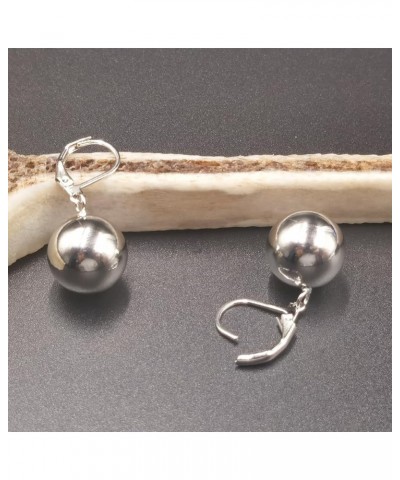 Silver Ball Leverback Earrings for Women White Gold Ball Dangle Earrings Polished Ball Drop Earrings Small Round Ball Beads E...