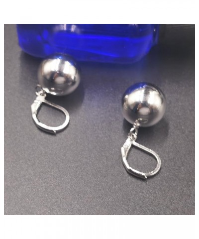 Silver Ball Leverback Earrings for Women White Gold Ball Dangle Earrings Polished Ball Drop Earrings Small Round Ball Beads E...