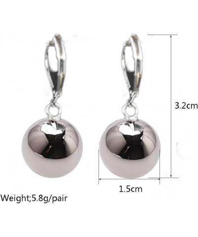 Silver Ball Leverback Earrings for Women White Gold Ball Dangle Earrings Polished Ball Drop Earrings Small Round Ball Beads E...