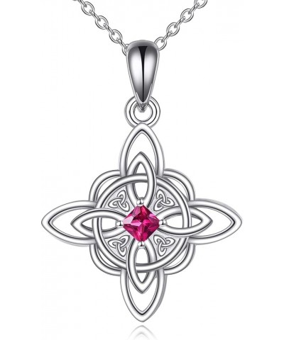 Witch Knot Birthstone Necklaces Celtic Triquetra Knot 925 Sterling Silver Pendant Necklace for Women July-Ruby $17.84 Necklaces