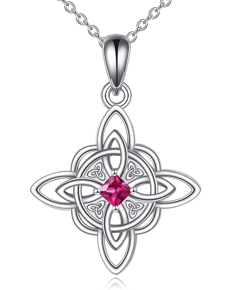 Witch Knot Birthstone Necklaces Celtic Triquetra Knot 925 Sterling Silver Pendant Necklace for Women July-Ruby $17.84 Necklaces