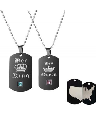 His Queen & Her King Couples Square Pendant Necklaces for Men and Women Black and Gold Color Titanium SN115 Black Pairs with ...