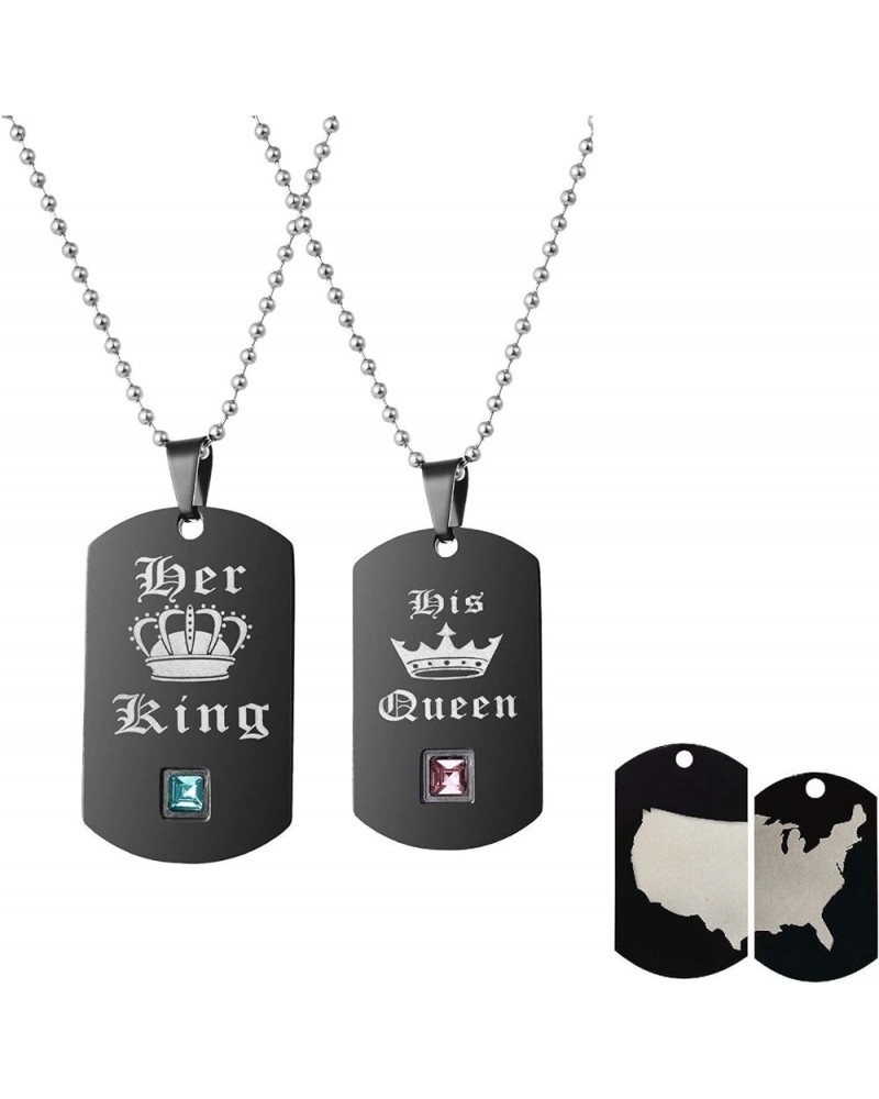 His Queen & Her King Couples Square Pendant Necklaces for Men and Women Black and Gold Color Titanium SN115 Black Pairs with ...