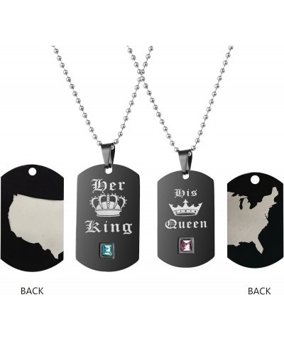 His Queen & Her King Couples Square Pendant Necklaces for Men and Women Black and Gold Color Titanium SN115 Black Pairs with ...