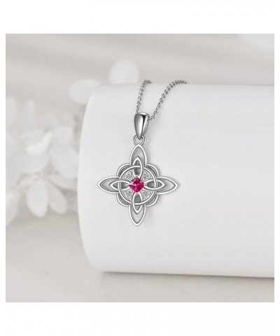 Witch Knot Birthstone Necklaces Celtic Triquetra Knot 925 Sterling Silver Pendant Necklace for Women July-Ruby $17.84 Necklaces