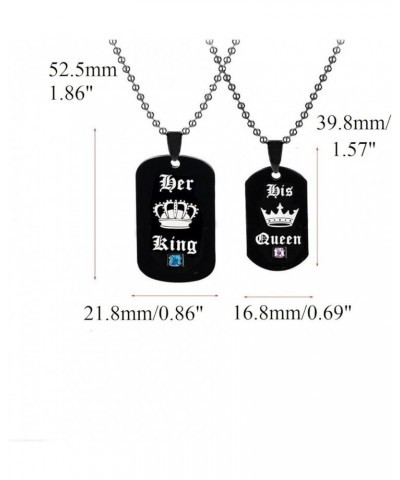 His Queen & Her King Couples Square Pendant Necklaces for Men and Women Black and Gold Color Titanium SN115 Black Pairs with ...