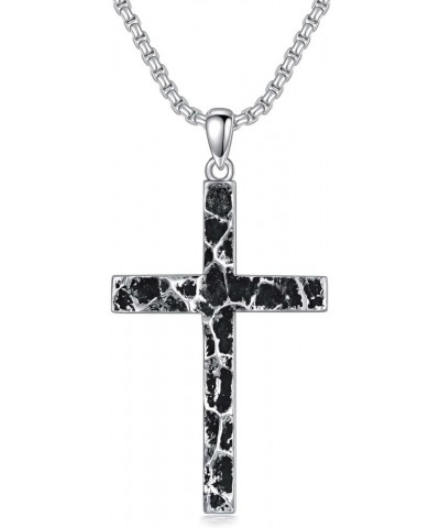 Cross Necklace 925 Sterling Silver Crucifix Pendant Ankh Jewelry for Men Women with 2mm 22"+2" Rolo Chain (with Gift Box) J-O...