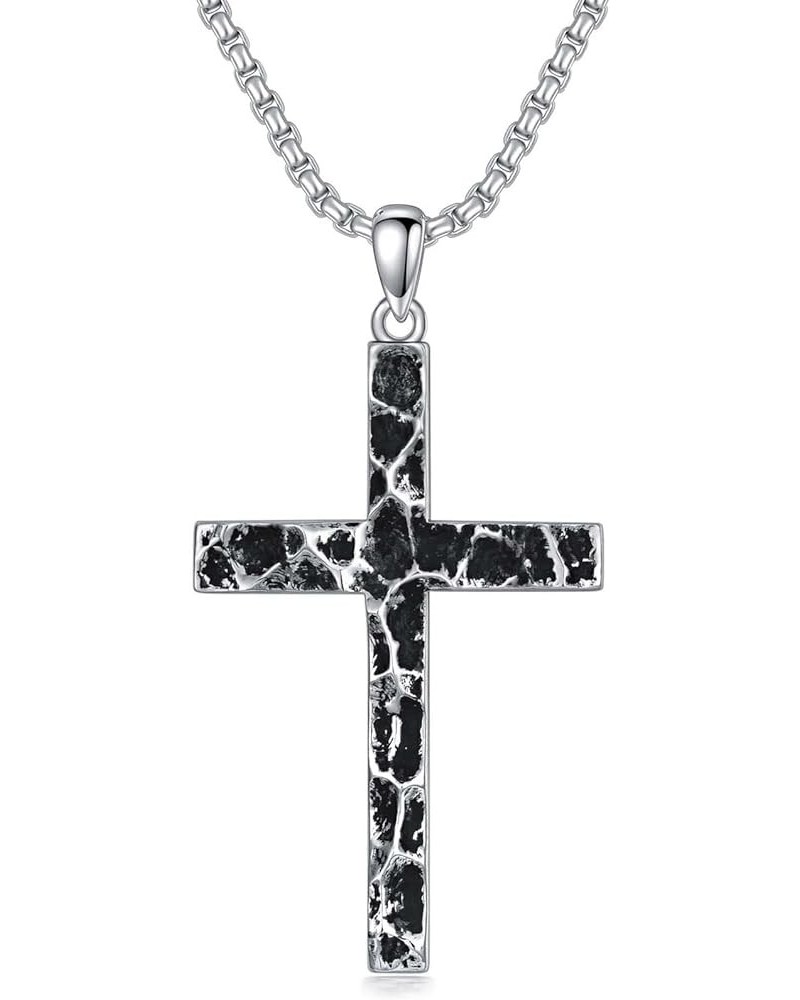 Cross Necklace 925 Sterling Silver Crucifix Pendant Ankh Jewelry for Men Women with 2mm 22"+2" Rolo Chain (with Gift Box) J-O...