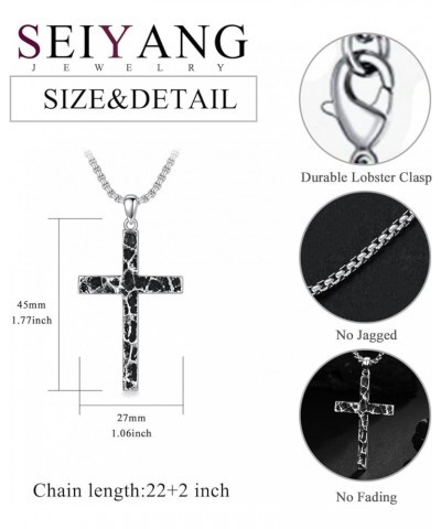 Cross Necklace 925 Sterling Silver Crucifix Pendant Ankh Jewelry for Men Women with 2mm 22"+2" Rolo Chain (with Gift Box) J-O...