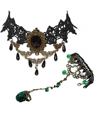 Women‘s Lace Necklace Bracelet Ring Set Gothic Vintage Choker Pendant Black E:2pcs $9.51 Jewelry Sets