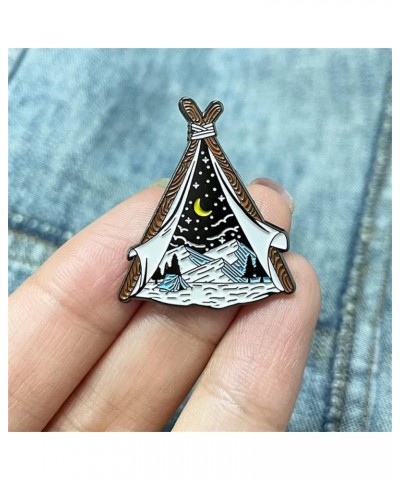 Explore Nature Tent Brooch Starry Moon Star Snow Mountain Forest Enamel Pin Adventure Badge for Hat Jacket Cotton Shirt Skirt...