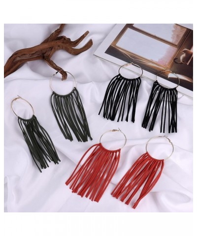 2 Pairs Leather Tassel Dangle Earrings for Women Boho Fringe Statement Leather Earrings Hoop Triangle Ear Jewelry Set Black $...