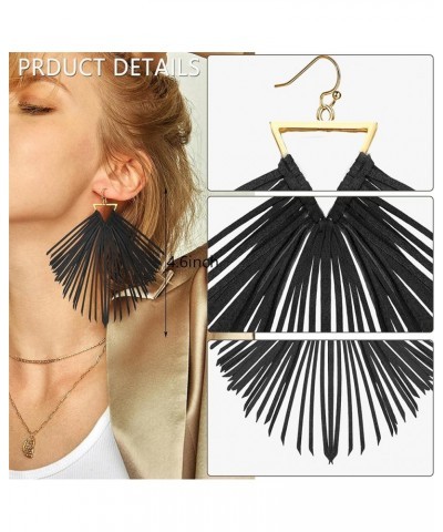 2 Pairs Leather Tassel Dangle Earrings for Women Boho Fringe Statement Leather Earrings Hoop Triangle Ear Jewelry Set Black $...