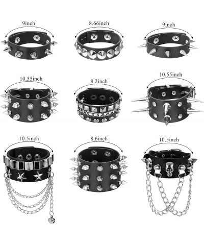 9Pcs Spiked Studded Punk Bracelet Leather Rivet Bracelet Adjustable Goth Cuff Bangle Snap Button Metal Wristband for Men Wome...