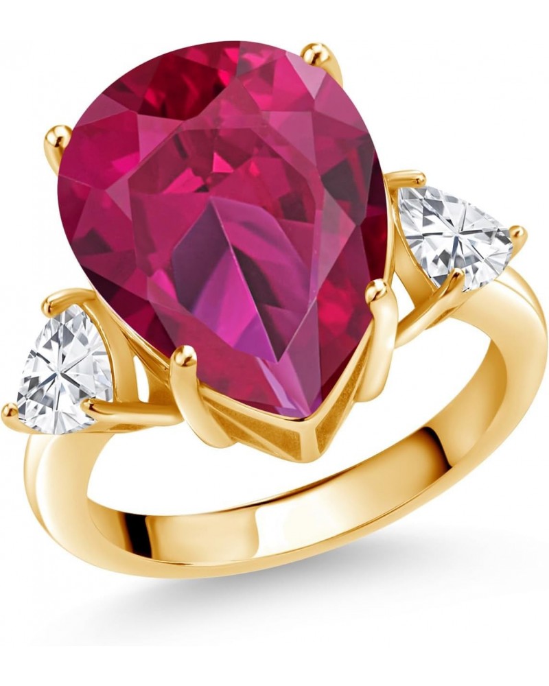 18K Yellow Gold Plated Silver Red Created Ruby and White Zirconia Ring For Women (11.16 Cttw, Gemstone July Birthstone, Pear ...