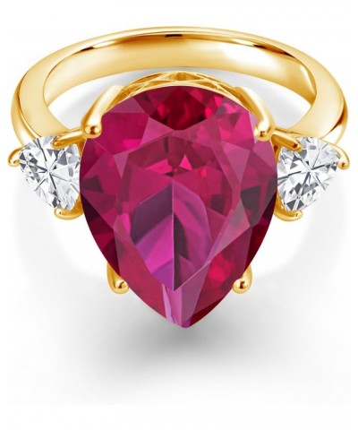 18K Yellow Gold Plated Silver Red Created Ruby and White Zirconia Ring For Women (11.16 Cttw, Gemstone July Birthstone, Pear ...