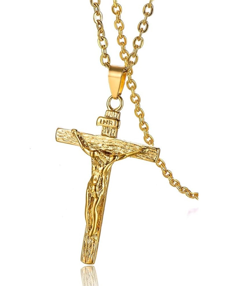 Stainless Steel Antique Cross Crucifix Silver Jesus Pendant Necklace for Men Women S03-Gold $9.35 Necklaces