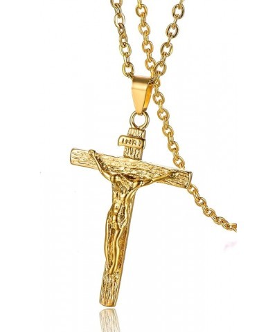 Stainless Steel Antique Cross Crucifix Silver Jesus Pendant Necklace for Men Women S03-Gold $9.35 Necklaces