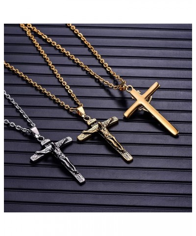 Stainless Steel Antique Cross Crucifix Silver Jesus Pendant Necklace for Men Women S03-Gold $9.35 Necklaces