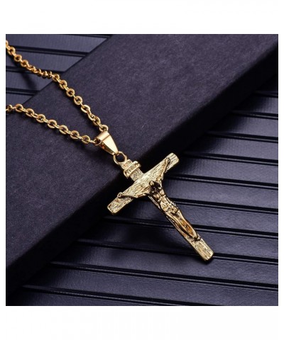 Stainless Steel Antique Cross Crucifix Silver Jesus Pendant Necklace for Men Women S03-Gold $9.35 Necklaces