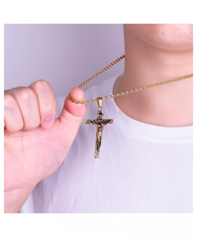 Stainless Steel Antique Cross Crucifix Silver Jesus Pendant Necklace for Men Women S03-Gold $9.35 Necklaces