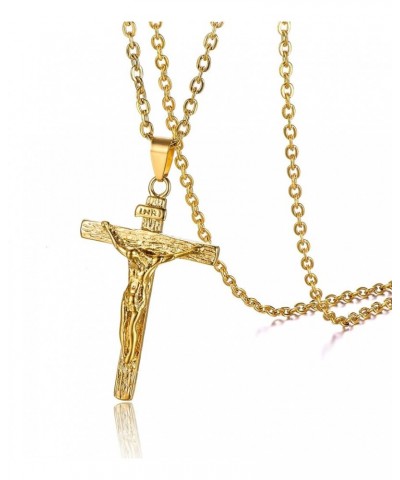 Stainless Steel Antique Cross Crucifix Silver Jesus Pendant Necklace for Men Women S03-Gold $9.35 Necklaces