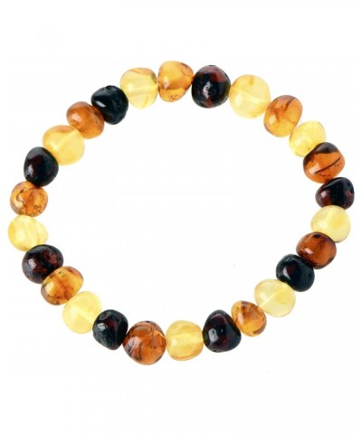 Baltic Amber Bracelet for Adults - Elastic Band - 7 inches - Mixed Color Amber Beads - Handmade Multicolor Baltic Amber Brace...