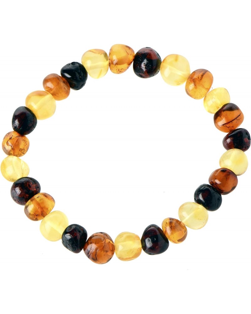 Baltic Amber Bracelet for Adults - Elastic Band - 7 inches - Mixed Color Amber Beads - Handmade Multicolor Baltic Amber Brace...