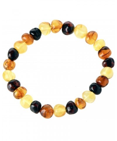 Baltic Amber Bracelet for Adults - Elastic Band - 7 inches - Mixed Color Amber Beads - Handmade Multicolor Baltic Amber Brace...