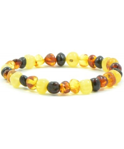 Baltic Amber Bracelet for Adults - Elastic Band - 7 inches - Mixed Color Amber Beads - Handmade Multicolor Baltic Amber Brace...