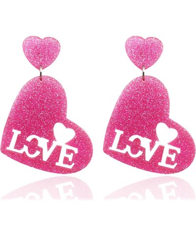 Pink Heart Dangle Earrings for Women Cute Valentine's Day Acrylic Earrings Double Heart Earrings Love Heart Dangle Drop Earri...