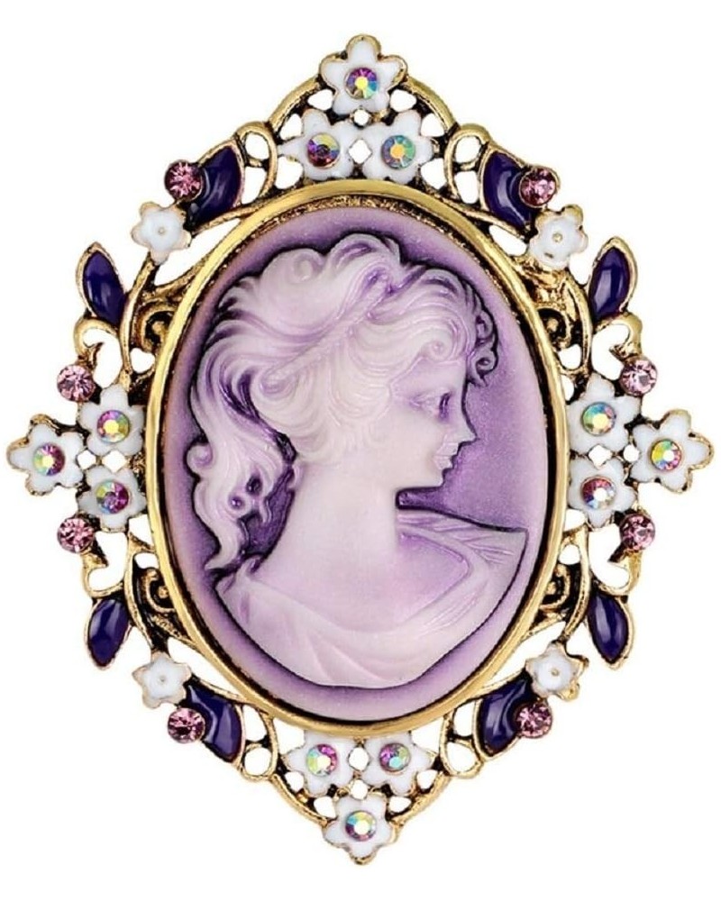 Extra Large Vintage Design Queen Style Princess Lady Rhinestone Brooch Pin Purple Cameo $13.65 Brooches & Pins