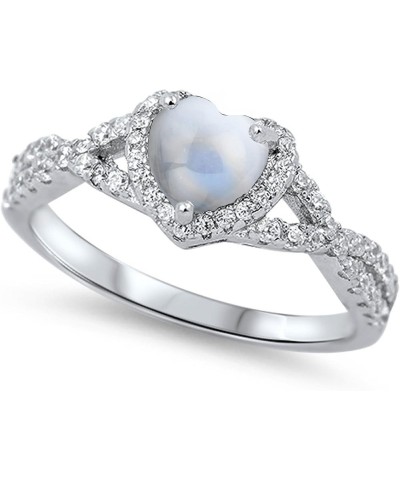 CHOOSE YOUR COLOR Sterling Silver Heart Halo Promise Ring White Natural Moonstone Cabochon $32.47 Rings