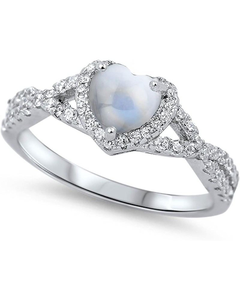 CHOOSE YOUR COLOR Sterling Silver Heart Halo Promise Ring White Natural Moonstone Cabochon $32.47 Rings